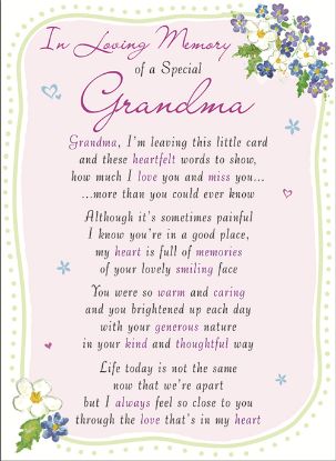 Picture of PLASTIC COATED MEMORIAL CARD X 6pcs - I-L-M OF A SPECIAL GRANDMA