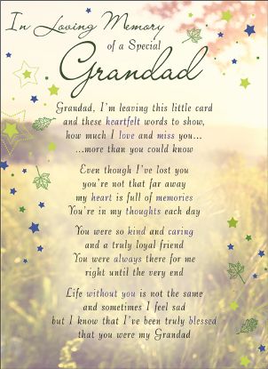 Picture of PLASTIC COATED MEMORIAL CARD X 6pcs - I-L-M OF A SPECIAL GRANDAD