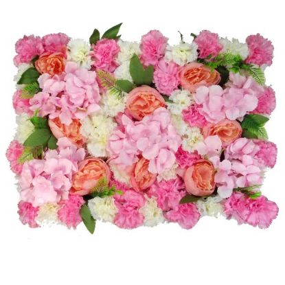 Picture of FLOWER WALL WITH PEONIES CARNATIONS AND HYDRANGEAS 60cm X 40cm PINK/PEACH/IVORY