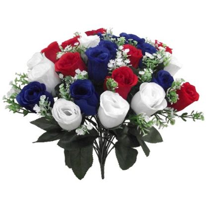 Picture of 41cm ROSEBUD BUSH (24 HEADS) WITH GYP RED/WHITE/BLUE