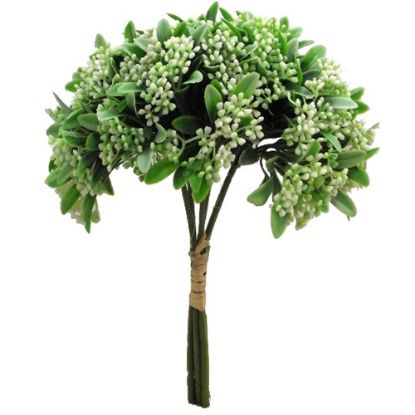 Picture of 28cm PLASTIC GYPSOPHILA BUNDLE (5 STEMS) WHITE/GREEN