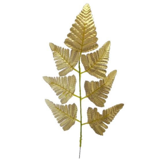 Picture of 46cm LEATHER FERN LEAF SPRAY (7 LEAVES) METALIC GOLD X 6pcs