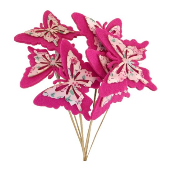 Picture of 7.5cm FELT BUTTERFLY WITH SPRING ON 50cm STICK FUCHSIA X 6pcs