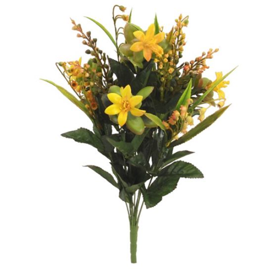 Picture of 50cm MIXED PLASTIC FLOWER BUSH WITH SNOWDROPS YELLOW/ORANGE