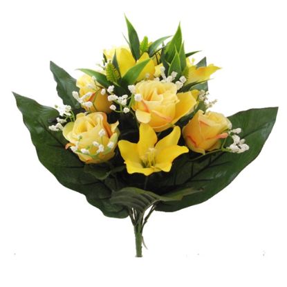 Picture of 45cm ROSE AND LILY BUSH WITH GYP YELLOW