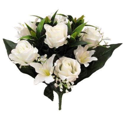 Picture of 45cm ROSE AND LILY BUSH WITH GYP IVORY