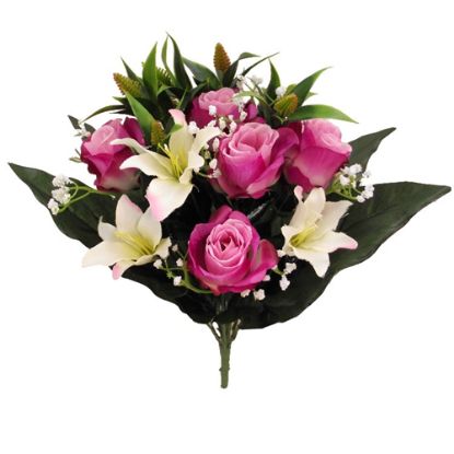 Picture of 45cm ROSE AND LILY BUSH WITH GYP FUCHSIA/IVORY