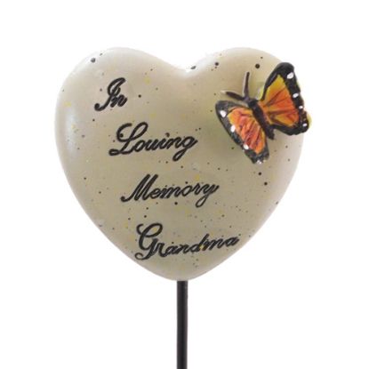 Picture of 6cm POLYRESIN HEART ON METAL STICK - IN LOVING MEMORY GRANDMA