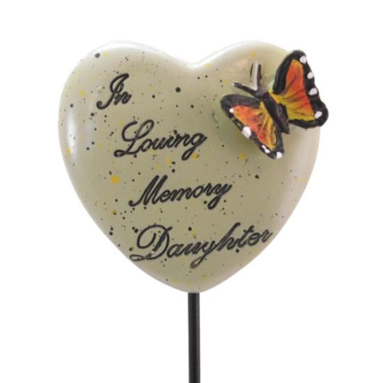 Picture of 6cm POLYRESIN HEART ON METAL STICK - IN LOVING MEMORY DAUGHTER