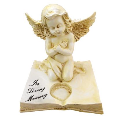 Picture of 15cm POLYRESIN CHERUB ON BASE WITH TEALIGHT HOLDER - IN LOVING MEMORY