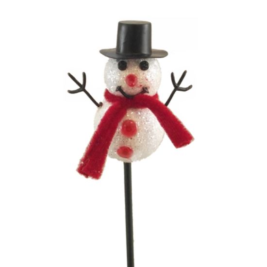 Picture of SNOWMAN PICK ON 50cm WOODEN STICK RED/WHITE X 25pcs