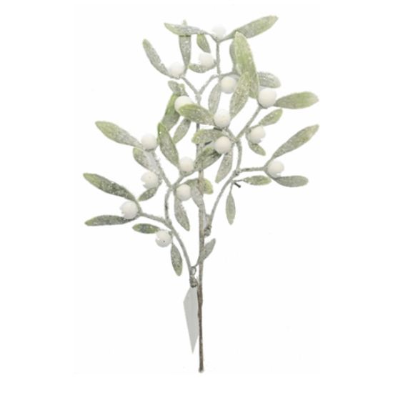 Picture of 32cm GLITTERED MISTLETOE SPRAY GREEN/WHITE