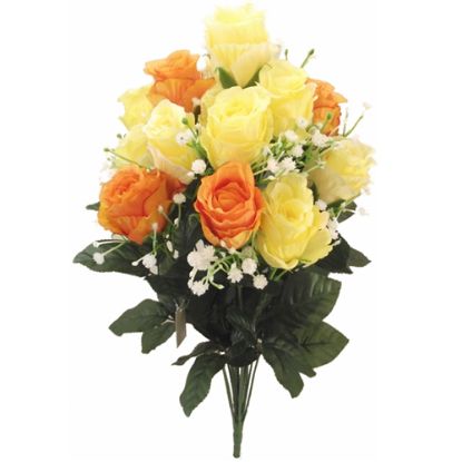 Picture of 58cm LARGE ROSEBUD BUSH (18 HEADS) YELLOW/ORANGE