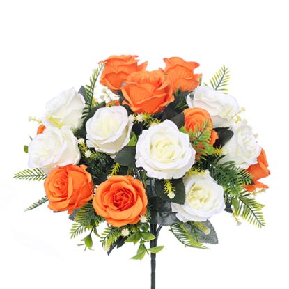 Picture of 41cm LARGE OPEN ROSE BUSH ORANGE/IVORY