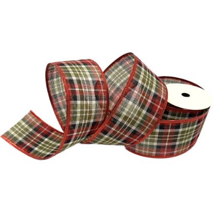 Picture of 63mm BURLAP TARTAN WIRED EDGE RIBBON RED/GREEN X 10yds