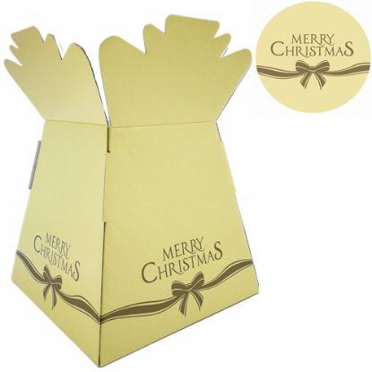 Picture of BOUQUET BOX GLOSSY - MERRY CHRISTMAS BOW IVORY/GOLD X 30pcs