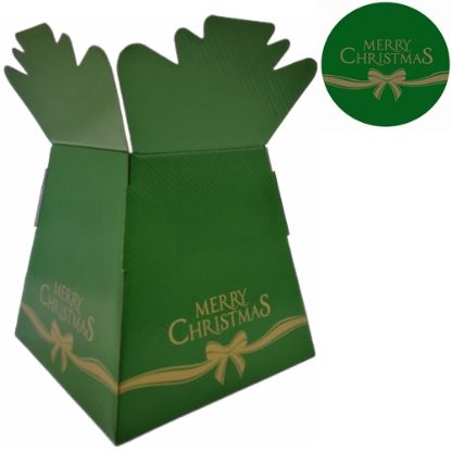 Picture of BOUQUET BOX GLOSSY - MERRY CHRISTMAS BOW DARK GREEN/GOLD X 30pcs