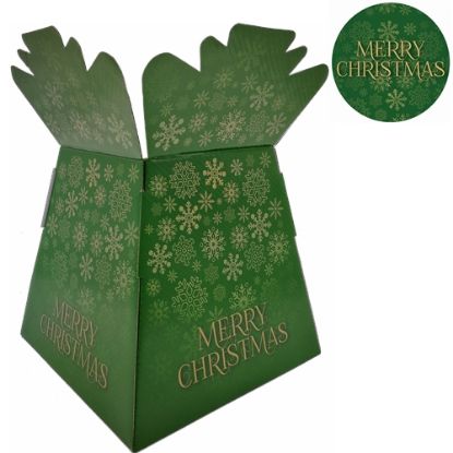 Picture of BOUQUET BOX GLOSSY - MERRY CHRISTMAS SNOWFLAKES DARK GREEN/GOLD X 30pcs