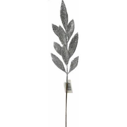 Picture of 50cm GLITTERED LEAF LEAF SPRAY SILVER