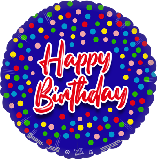 Picture of FS BALLOONS 18 INCH HOLOGRAPHIC FOIL BALLOON - HAPPY BIRTHDAY DOTTY BLUE AND RED