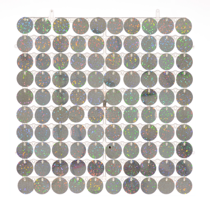 Picture of SEQUIN WALL PANEL 30cm X 30cm ROUND SEQUINS ACRYLIC BACKED HOLOGRAPHIC SILVER