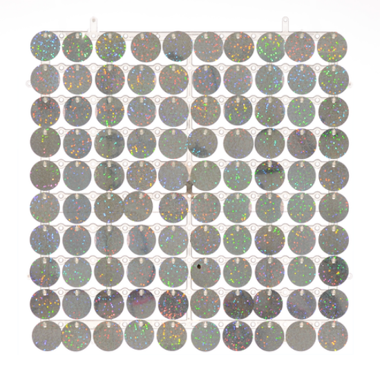 Picture of SEQUIN WALL PANEL 30cm X 30cm ROUND SEQUINS ACRYLIC BACKED HOLOGRAPHIC SILVER