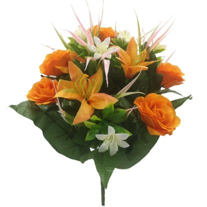 Picture of 48cm ROSE AND LILY BUSH WITH GRASS ORANGE