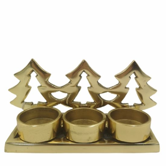 Picture of 18cm METAL CHRISTMAS TEALIGHT HOLDER - TREES GOLD X 2pcs