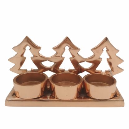 Picture of 18cm METAL CHRISTMAS TEALIGHT HOLDER - TREES ROSE GOLD X 2pcs