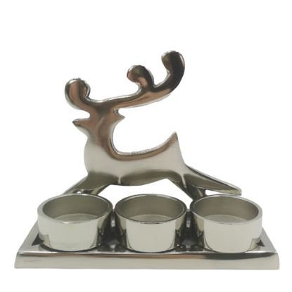 Picture of 18cm METAL CHRISTMAS TEALIGHT HOLDER - REINDEER NICKEL PLATED X 2pcs