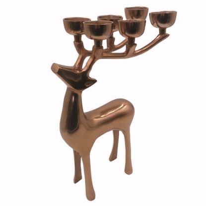 Picture of 38cm METAL CHRISTMAS CANDLE HOLDER - REINDEER ROSE GOLD