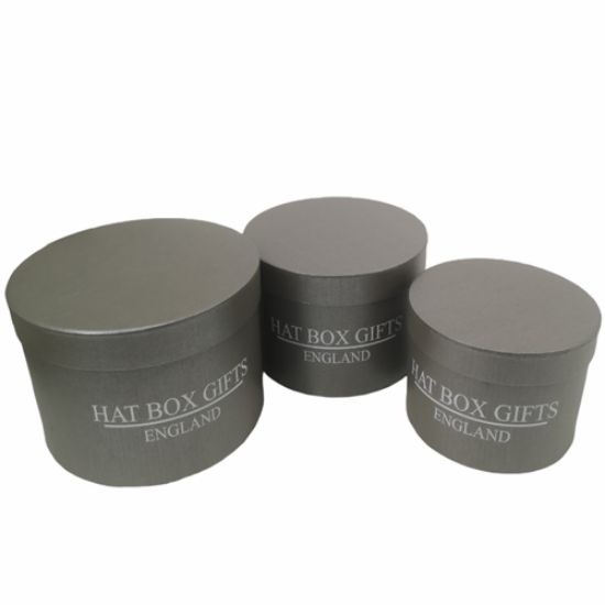 Picture of SET OF 3 ROUND FLOWER BOXES GREY - HAT BOX GIFTS ENGLAND