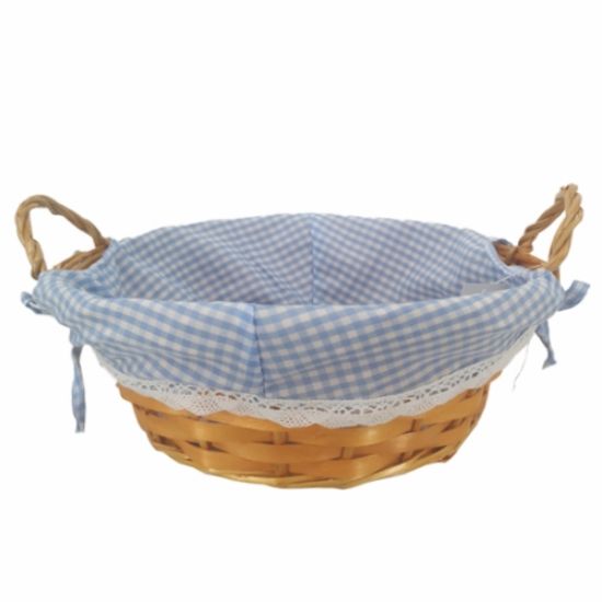 Picture of 30cm ROUND GINGHAM CLOTH LINED BASKET LIGHT BLUE