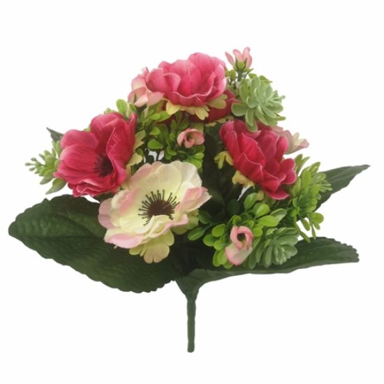 Picture of 30cm ANEMONE AND MINI ROSEBUD BUSH CERISE/IVORY