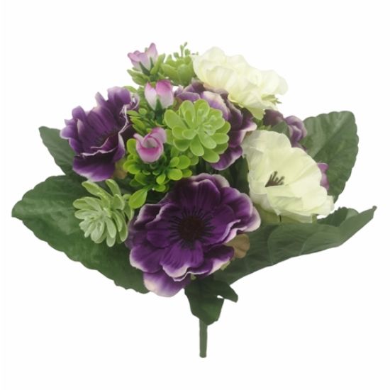 Picture of 30cm ANEMONE AND MINI ROSEBUD BUSH PURPLE/IVORY