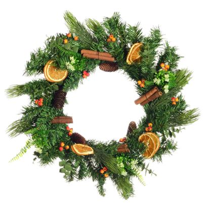 Picture of 55cm (22 INCH) SPRUCE WREATH WITH ORANGE SLICES AND CINNAMON