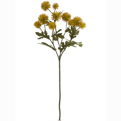 Picture of 56cm PLASTIC POMPOM DAHLIA SPRAY DRY COLOUR MUSTARD