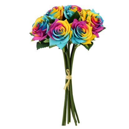 Picture of 35cm FRESH TOUCH DIAMOND ROSE BUNDLE (7 STEMS) RAINBOW