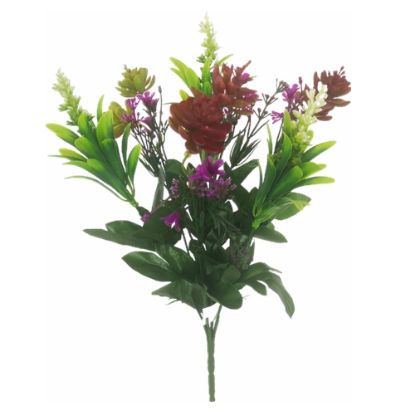 Picture of 36cm PLASTIC MIXED FOLIAGE BUSH CERISE